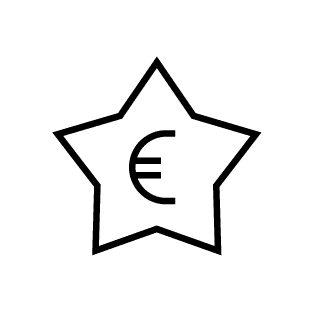 Icon eines Sterns mit EURO Zeichen als Symbol für den Benefit Weihnachtsgeld und Urlaubsgeld bei TREND-JOB