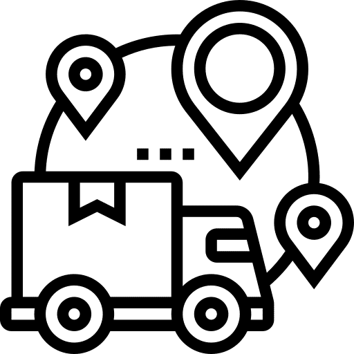Icon von einem Transporter und drei Standort-Pins, das die Logistikbranche symbolisiert